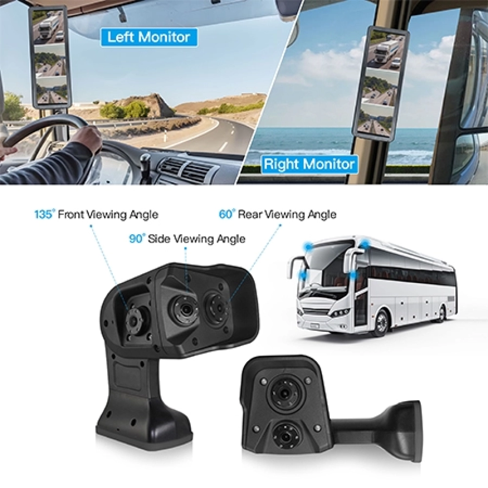 High-definition car, bus, truck side-view mirror with 1080P triple-lens camera