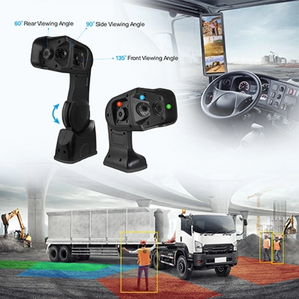 High-definition car, bus, truck side-view mirror with 1080P triple-lens camera