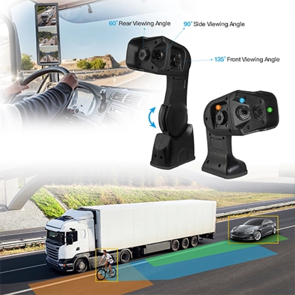 High-definition car, bus, truck side-view mirror with 1080P triple-lens camera